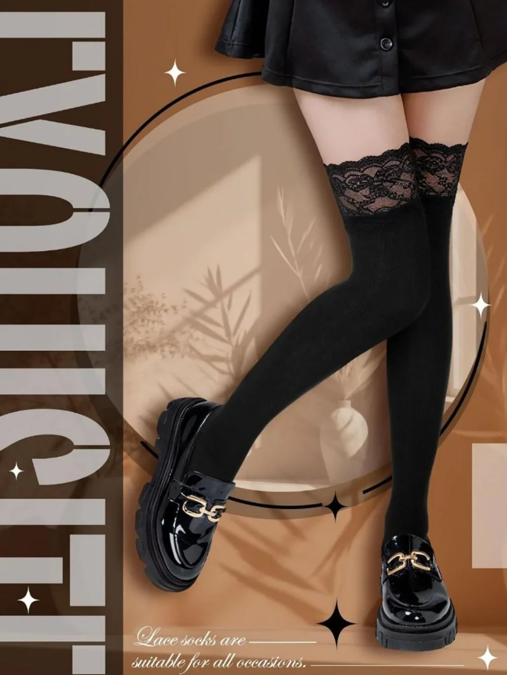 Knee High Lace Socks - 4 Pairs Women's Kawaii Long Stockings for Boots & Fashion
